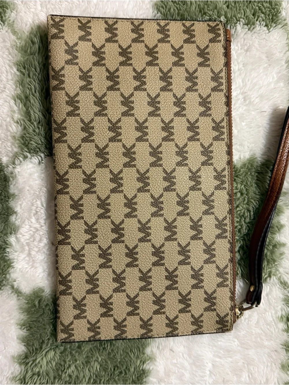 Michael Kors Beige and Brown Logo Wristlet Clutch